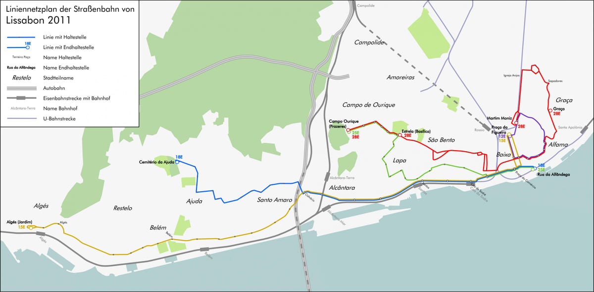 tram 12 de lisbonne, la carte de l'itinéraire