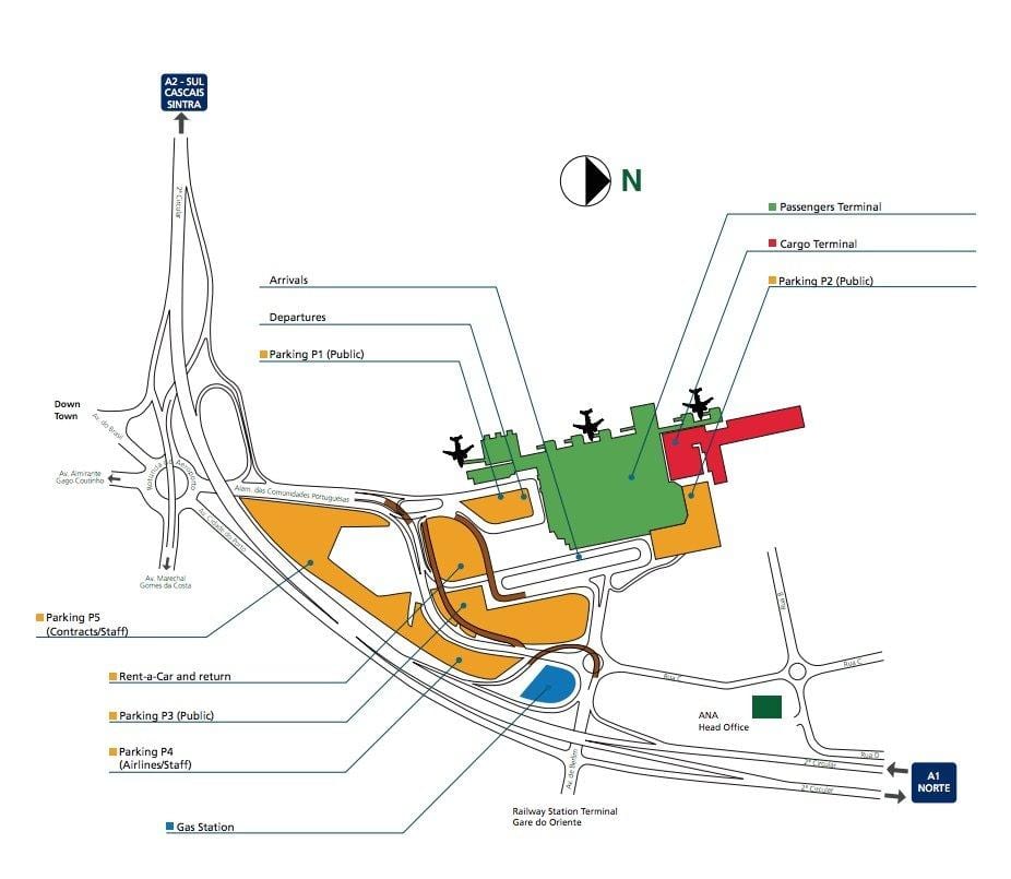 carte de l'aéroport international de lisbonne