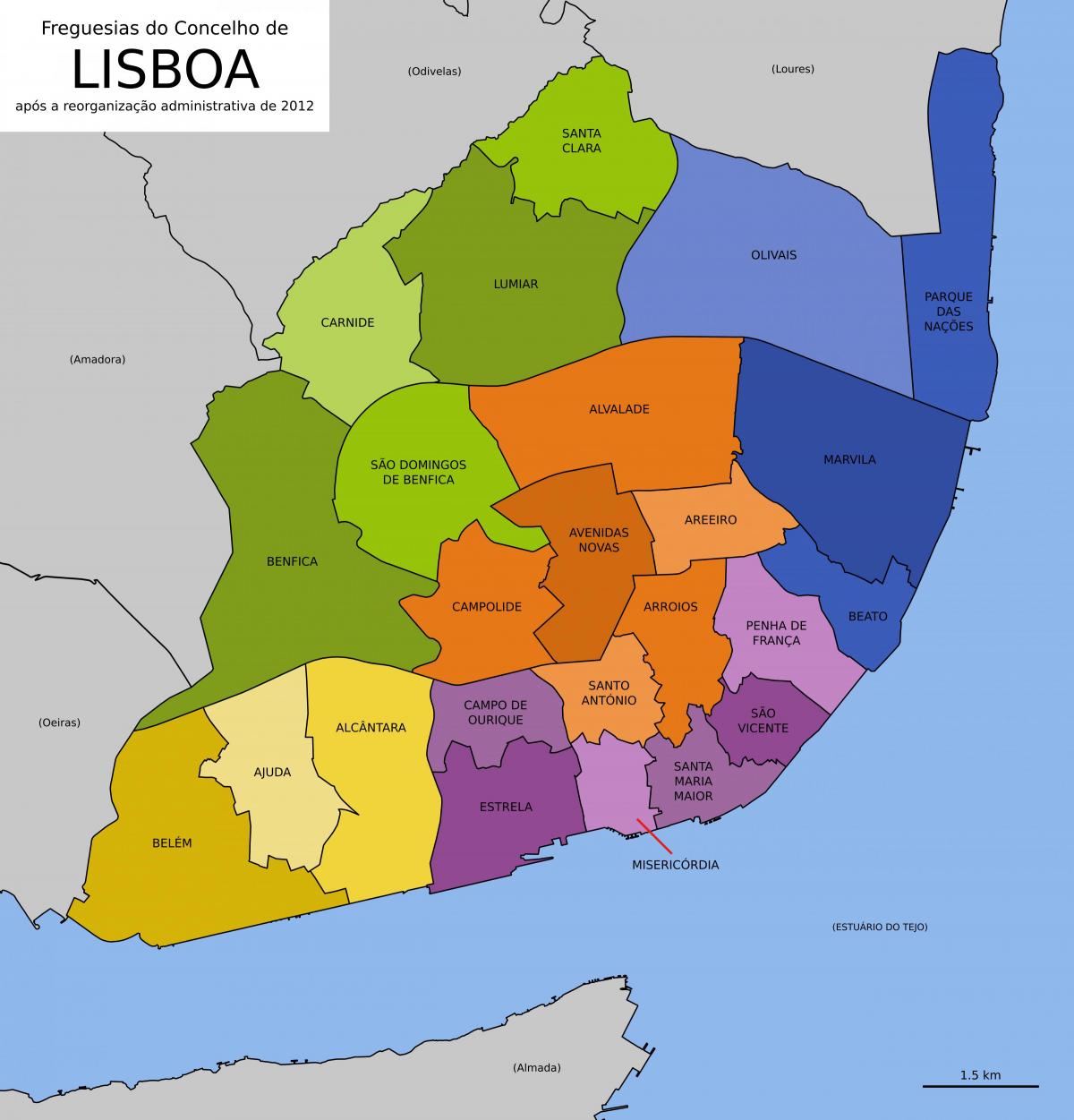 la carte de lisbonne, portugal quartiers