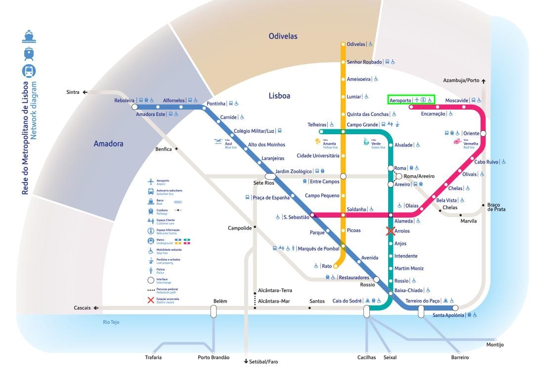 l'aéroport de lisbonne pour la ville de plan de métro