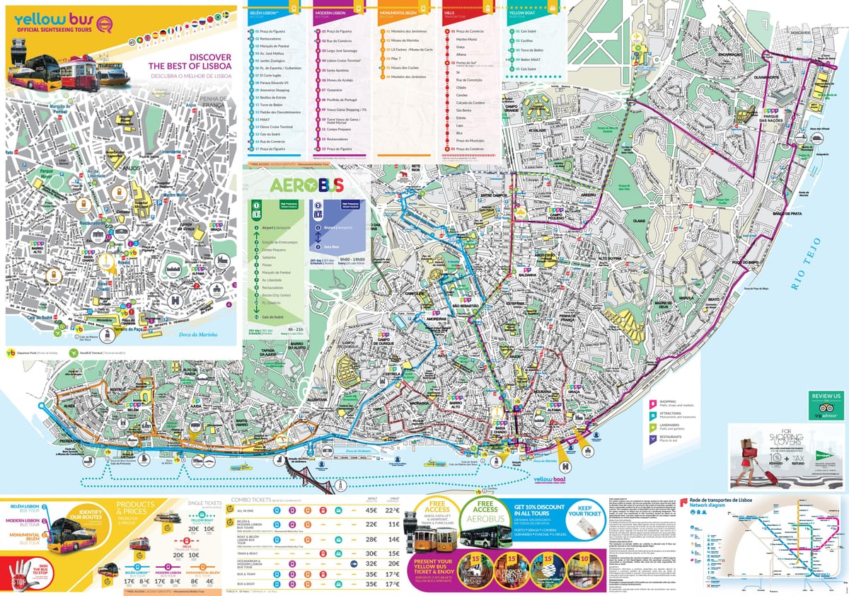 jaune tour en bus de lisbonne carte