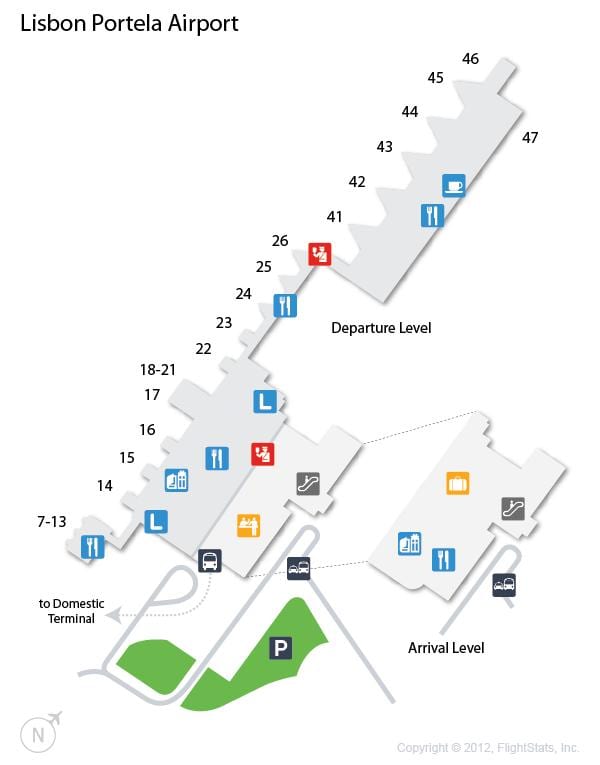 carte du terminal 1 de l'aéroport de lisbonne