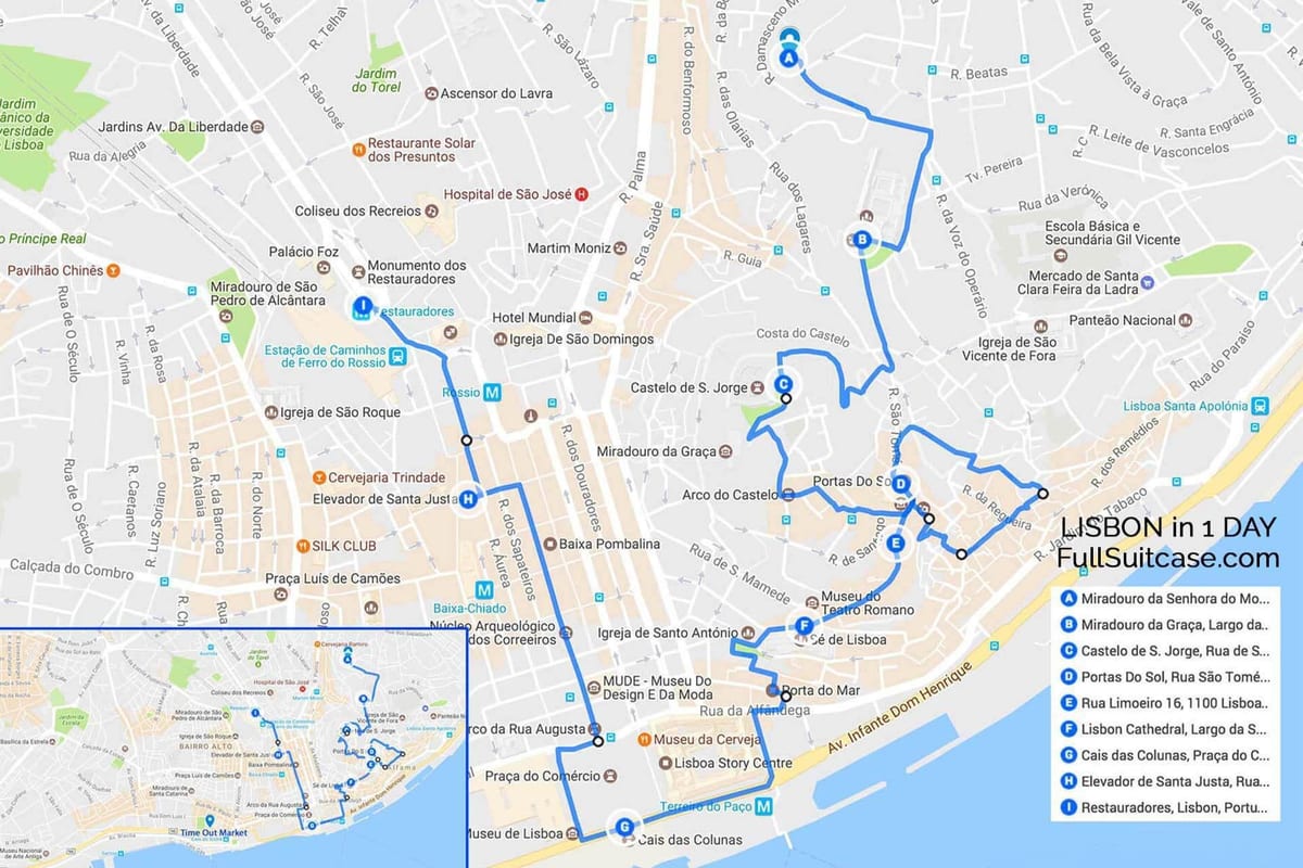 visite à pied de lisbonne carte